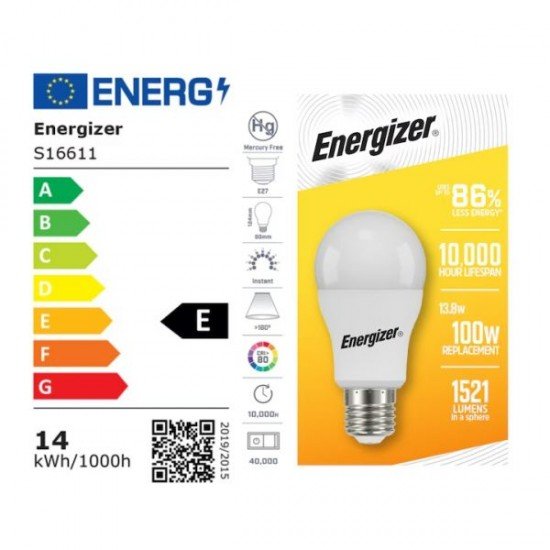 Energizer BEC Κοινή Λάμπα LED 13.8W E27 1521lm 6500K Ψυχρό Λευκό