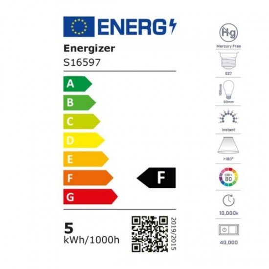 Energizer BEC Κοινή Λάμπα LED 4.9W E27 470lm 3000K Θερμό Λευκό