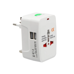 Universal travel adapter - charger, 2xUSB, 1.0A, EU/US/UK/AU to EU/US/UK/AU, 220V, White (17708)