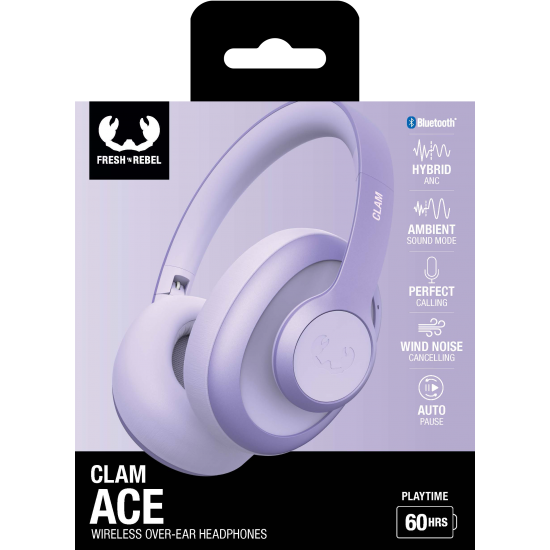 Fresh 'n Rebel Clam Ace - Wireless over-ear headphones with Hybrid ANC - Dreamy Lilac (3HP4300DL)