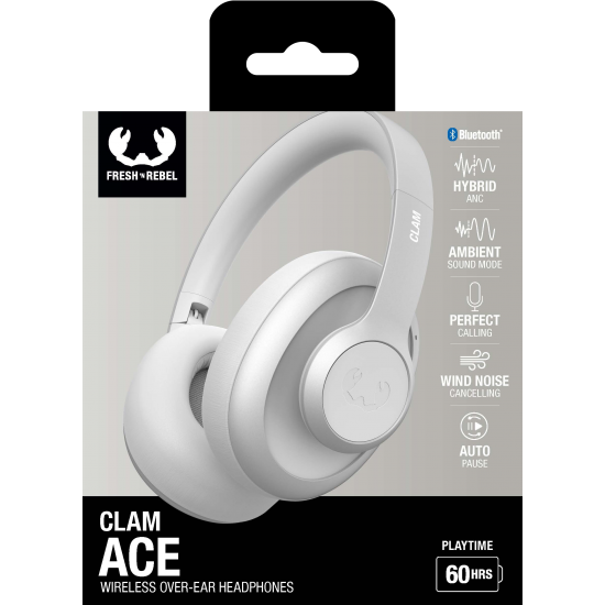 Fresh 'n Rebel Clam Ace - Wireless over-ear headphones with Hybrid ANC - Ice Grey (3HP4300IG)