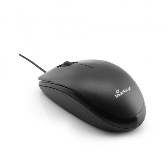MediaRange Optical Mouse Corded 3-Button Silent-click 1000 dpi (Black, Wired) (MROS212)