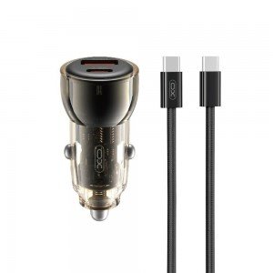 XO Car Charger CC60 60W 1x USB 1x USB-C + USB-C/USB-C Cable Black