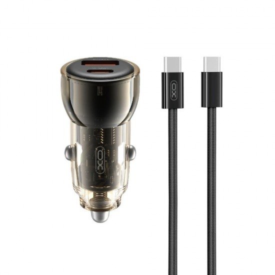 XO Car Charger CC60 60W 1x USB 1x USB-C + USB-C/USB-C Cable Black