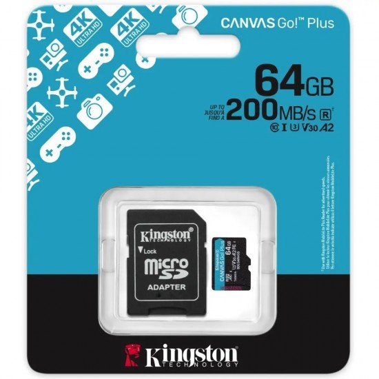 Kingston Κάρτα Μνήμης CanvasGo+ MicroSDXC 64GB Class 10 με SD Αντάπτορα εως 200Mb/s SDCG4/64GB