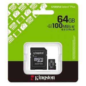 Kingston Κάρτα Μνήμης Canvas Select Plus+ MicroSDXC 64GB Class 10 με SD Adapter έως 100MB/s SDCS3/64GB