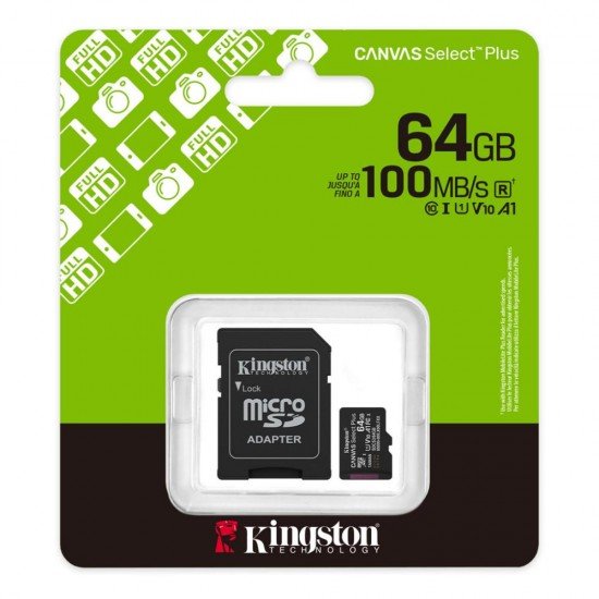 Kingston Micro SD 64GB Cl10 Canvas S.Plus SDCS3/64GB +Ad.SD (SDCS3/64GB)