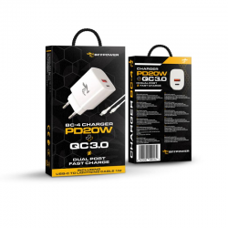 BeePower Wall Charger - BC-4 20W PD USB-C + USB3.0 + USB-C to Lightning Cable Set White