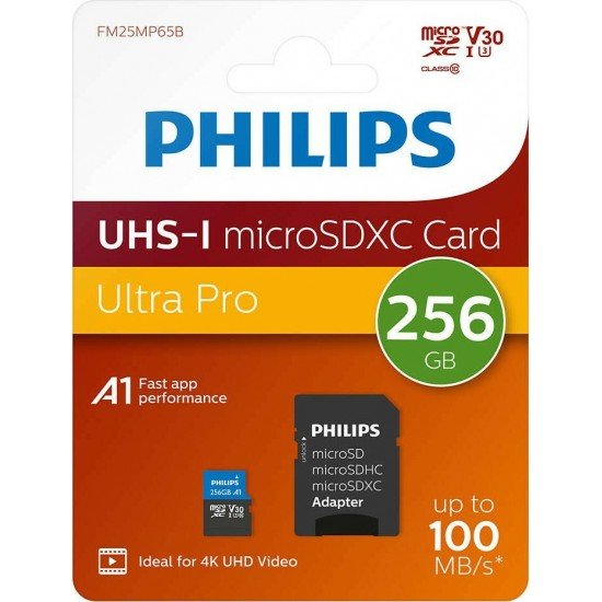 Philips Ultra Pro microSDXC 256GB Class 10 U3 V30 UHS-I με αντάπτορα (FM25MP65B/00)