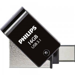 Philips 2-in-1 16GB USB 3.1 Stick με σύνδεση USB-C Μαύρο (PHUSB16G2IN1OTGGU3C)