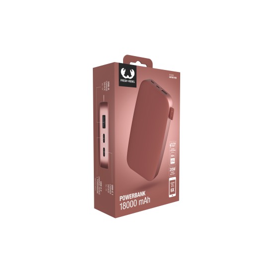 Fresh 'n Rebel Powerbank 18000 mAh USB-C  - Ultra Fast Charging & 20W PD  - Safari Red (2PB18100SR)