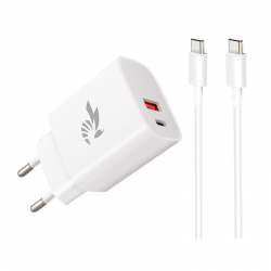 BeePower Wall Charger - BC-4 20W PD USB-C + USB3.0 + USB-C to USB-C Cable Set White