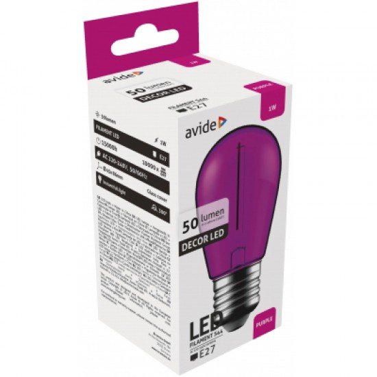 Avide LED Διακοσμητική Λάμπα Filament 1W E27 Μώβ