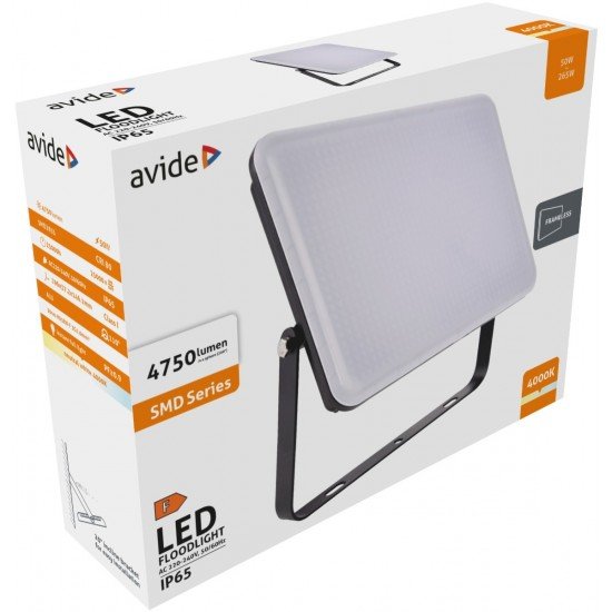 Avide LED Προβολέας Slim SMD Framelesss 50W Λευκό 4000K
