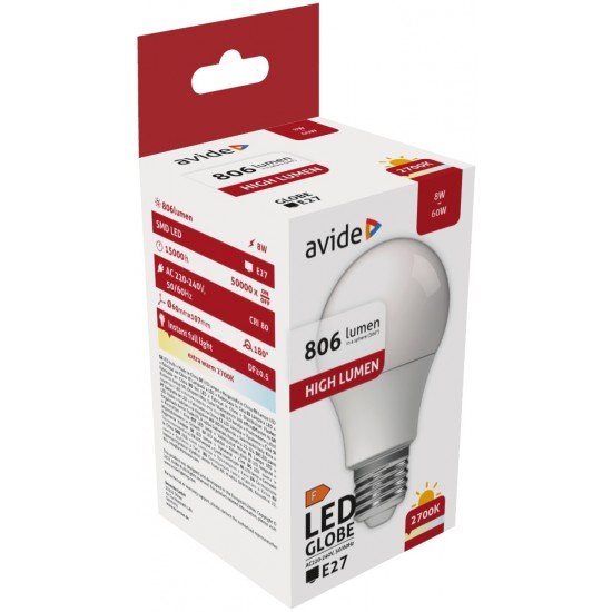 Avide LED Κοινή A60 8W E27 Θερμό 2700K