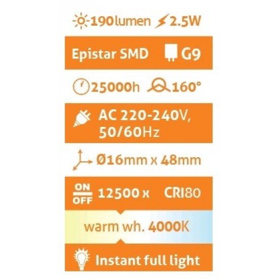 Avide LED G9  2.5W 160° Λευκό 4000K