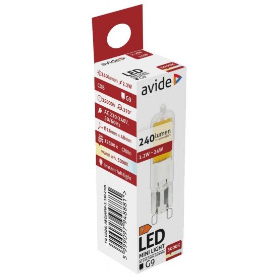 Avide LED G9  2.2W COB 300° Θερμό 3000K