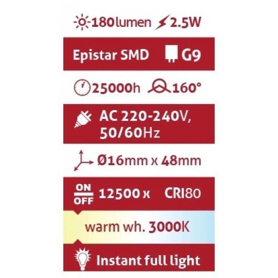 Avide LED G9  2.5W 160° Θερμό 3000K