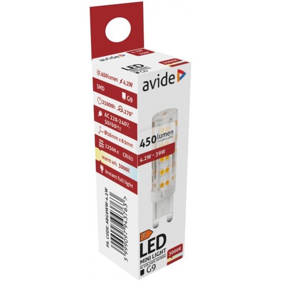 Avide LED G9 4.2W Θερμό 3000K