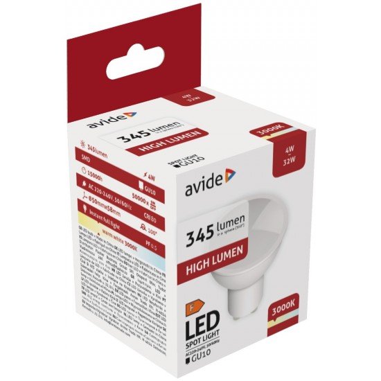 Avide LED Σπότ Αλουμίνιο + Πλαστικό 4W GU10 Θερμό 3000K