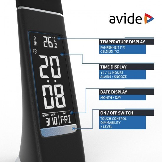 Avide Φωτιστικό Γραφείου LED δερμάτινο με ημερολόγιο 6W Μαύρο