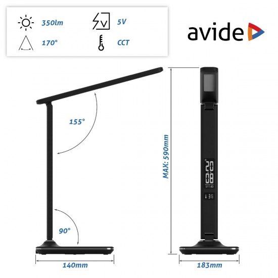 Avide LED Φωτιστικό Γραφείου Δερμάτινο με Ημερολόγιο Μαύρο 6W
