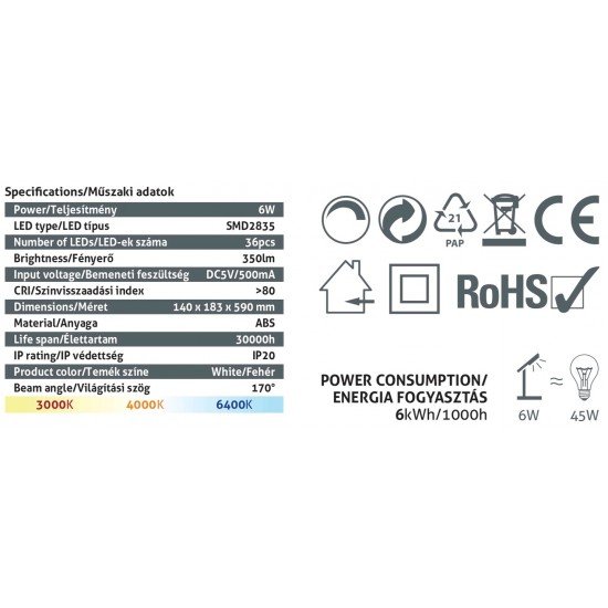 Avide Φωτιστικό Γραφείου LED δερμάτινο με ημερολόγιο 6W Λευκό