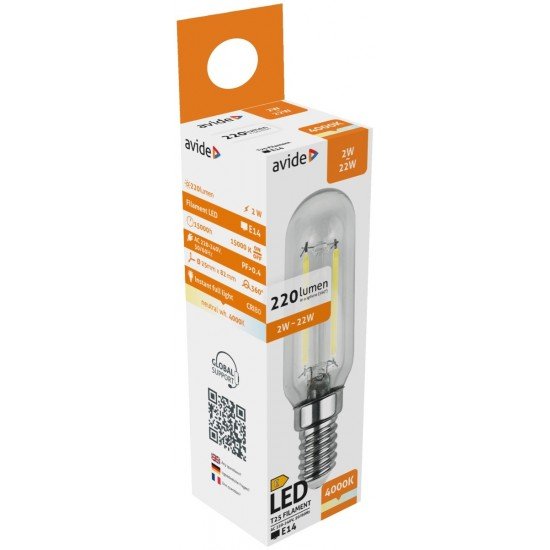Avide LED Filament T25 2W E14 Λευκό 4000K