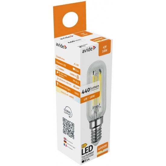 Avide LED Filament T25 4W E14 Λευκό 4000K