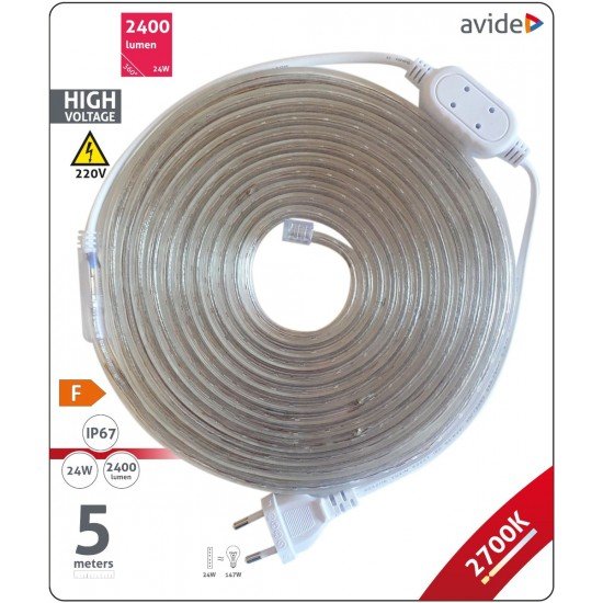 Avide LED Ταινία Blister 220V  4.8W SMD3528 60LED 2700K IP67 5m