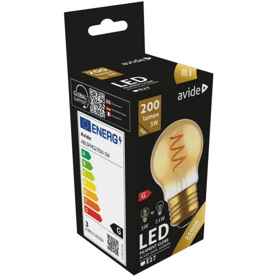 Avide LED Soft Filament Σφαιρική 3W E27 360° Θερμό 2700K