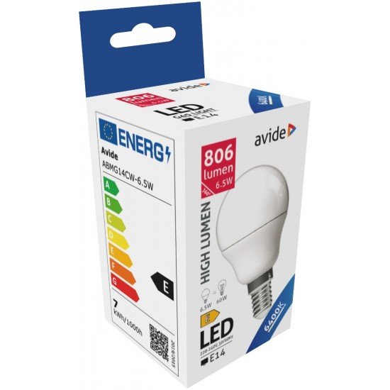 Avide LED Σφαιρική G45 6.5W E14 Ψυχρό 6400K Υψηλής Φωτεινότητας