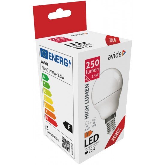 Avide LED Σφαιρική G45 2.5W E14 Θερμό 3000K Υψηλής Φωτεινότητας