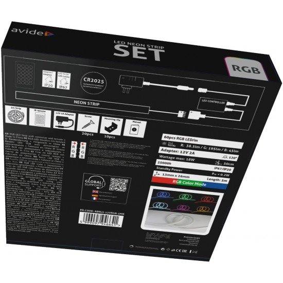 Avide LED Ταινία Neon RGB 12V με Τηλεχειριστήριο 5m