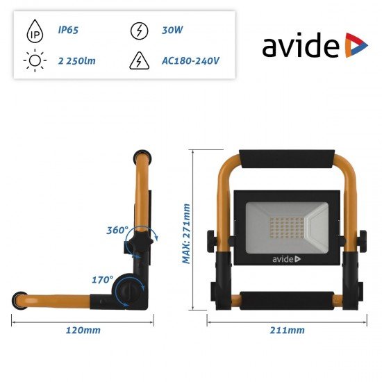 Avide LED Προβολέας Slim SMD  30W με Βάση 1.5m Λευκό 4000K