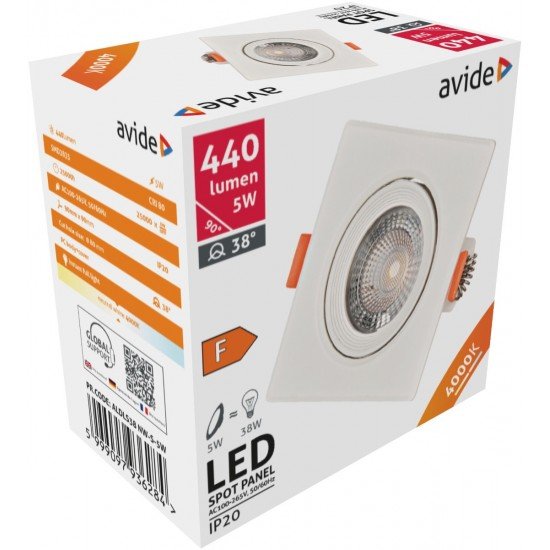 Avide LED Χωνευτό Σπότ 38° Τετράγωνο 5W Λευκό 4000K