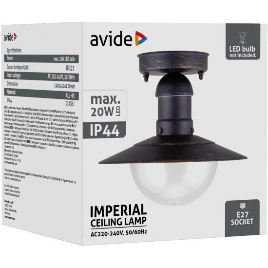 Avide Outdoor Ceiling Lamp Imperial 1xE27 IP44 Antique Gold