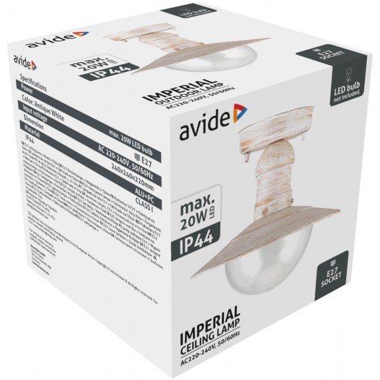 Avide Outdoor Ceiling Lamp Imperial 1xE27 IP44 Antique White