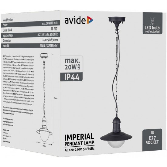 Avide Εξωτερικό Φωτιστικό Οροφής Imperial 1xE27 IP44 Μαύρο