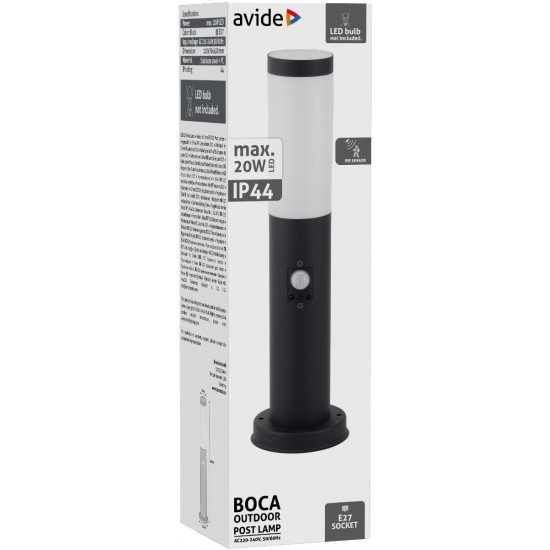 Avide Εξωτερικό Φωτιστικό Κήπου Boca 1xE27 450mm IP44 Μαύρο Φωτοκύτταρο