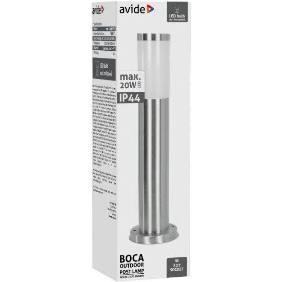 Avide Εξωτερικό Φωτιστικό Κήπου Boca 1xE27 450mm IP44 Σατέν Νίκελ