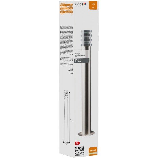 Avide Outdoor Post Lamp Sunset LED 1.5W NW 500mm IP44 Satin Nickel