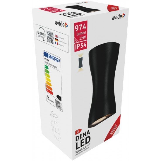 Avide Εξωτερικό Φωτιστικό Τοίχου Dena LED 12W Θερμό 3000K IP54