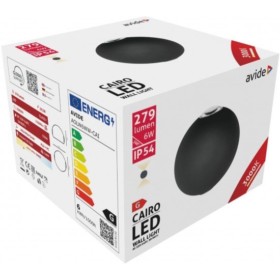 Avide Εξωτερικό Φωτιστικό Τοίχου Cairo 2 Way LED 6W Θερμό 3000K IP54