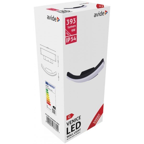Avide Εξωτερικό Φωτιστικό Τοίχου Venice Up LED 9W Θερμό 3000K IP54
