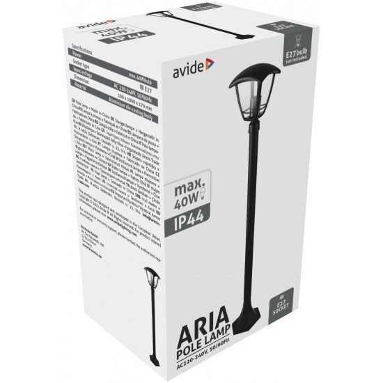 Avide Εξωτερικό Φωτιστικό Κολώνα Aria 100cm 1xE27 IP44 Μαύρο