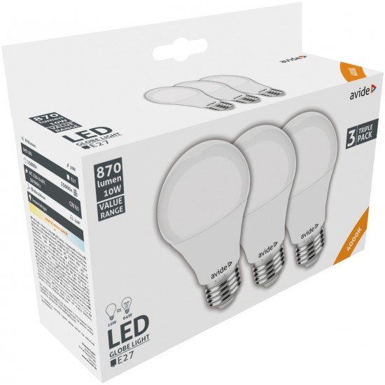 Avide LED Κοινή 10W E27 Λευκό 4000K Value 3τμχ