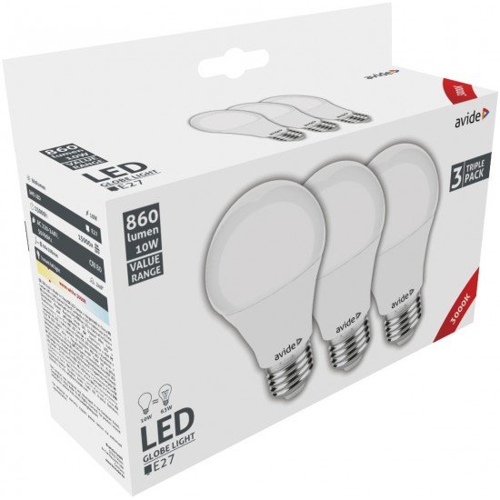 Avide LED Κοινή 10W E27 Θερμό 3000K Value 3τμχ
