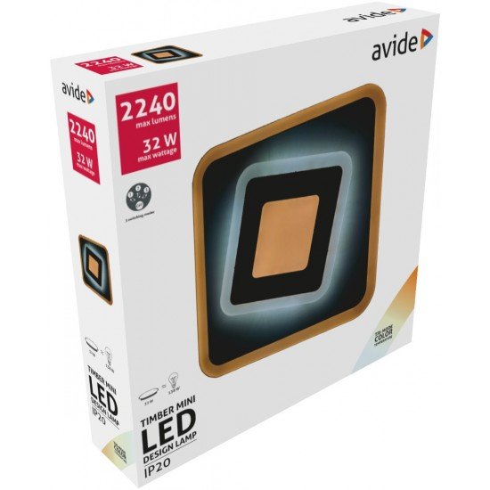 Avide Επιτοίχια Μοντέρνα Πλαφονιέρα Οροφής Oyster Timber mini 32W με 3 Επιλογές Φωτισμού