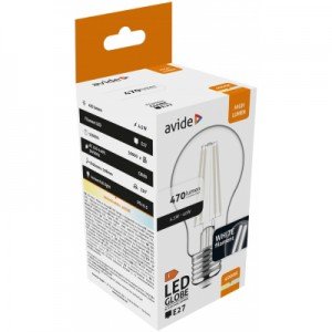 Avide LED White Filament Σφαιρική 4.5W E27 NW 4000K